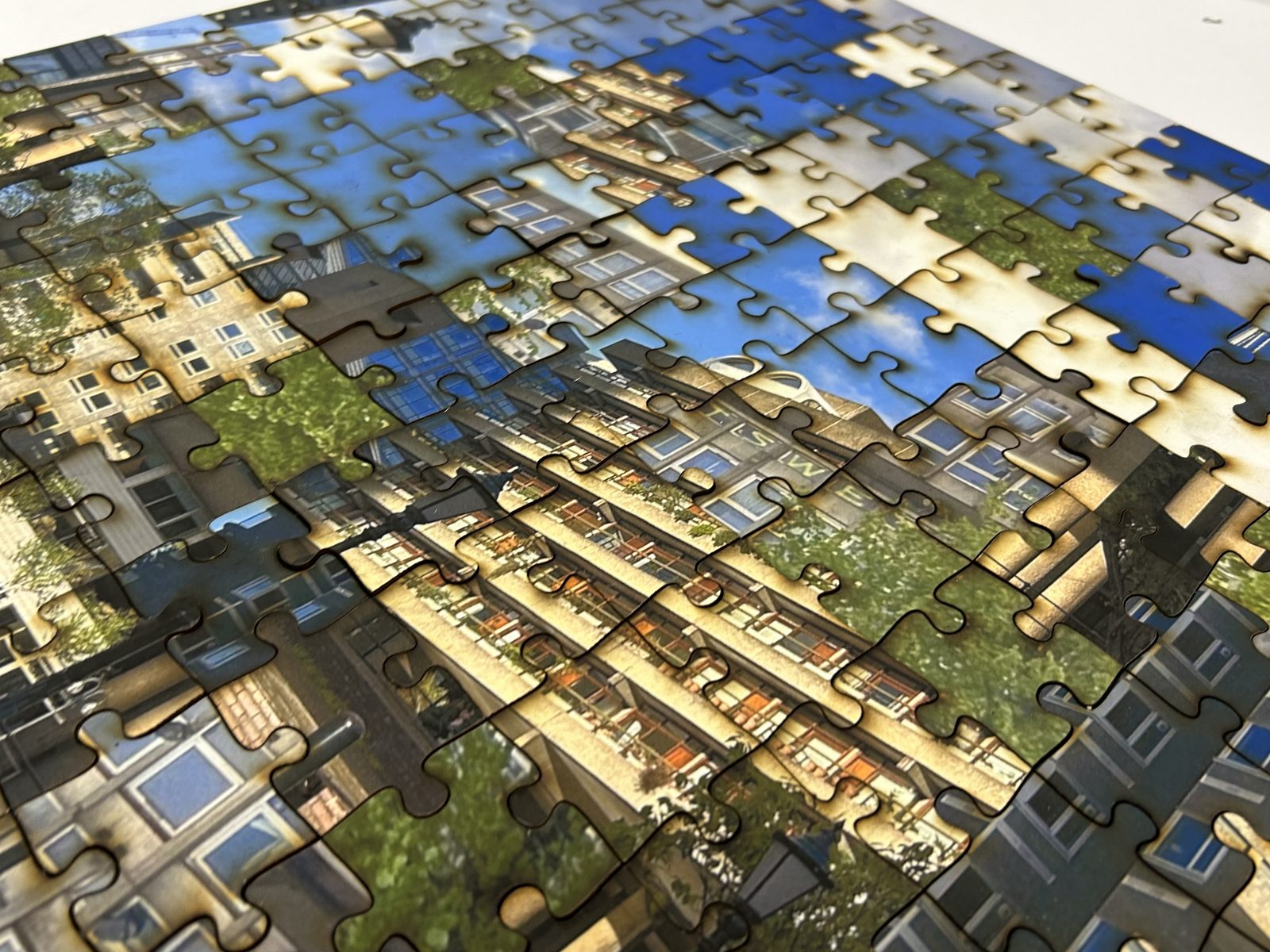 Angled view of the completed Brutalist architecture jigsaw