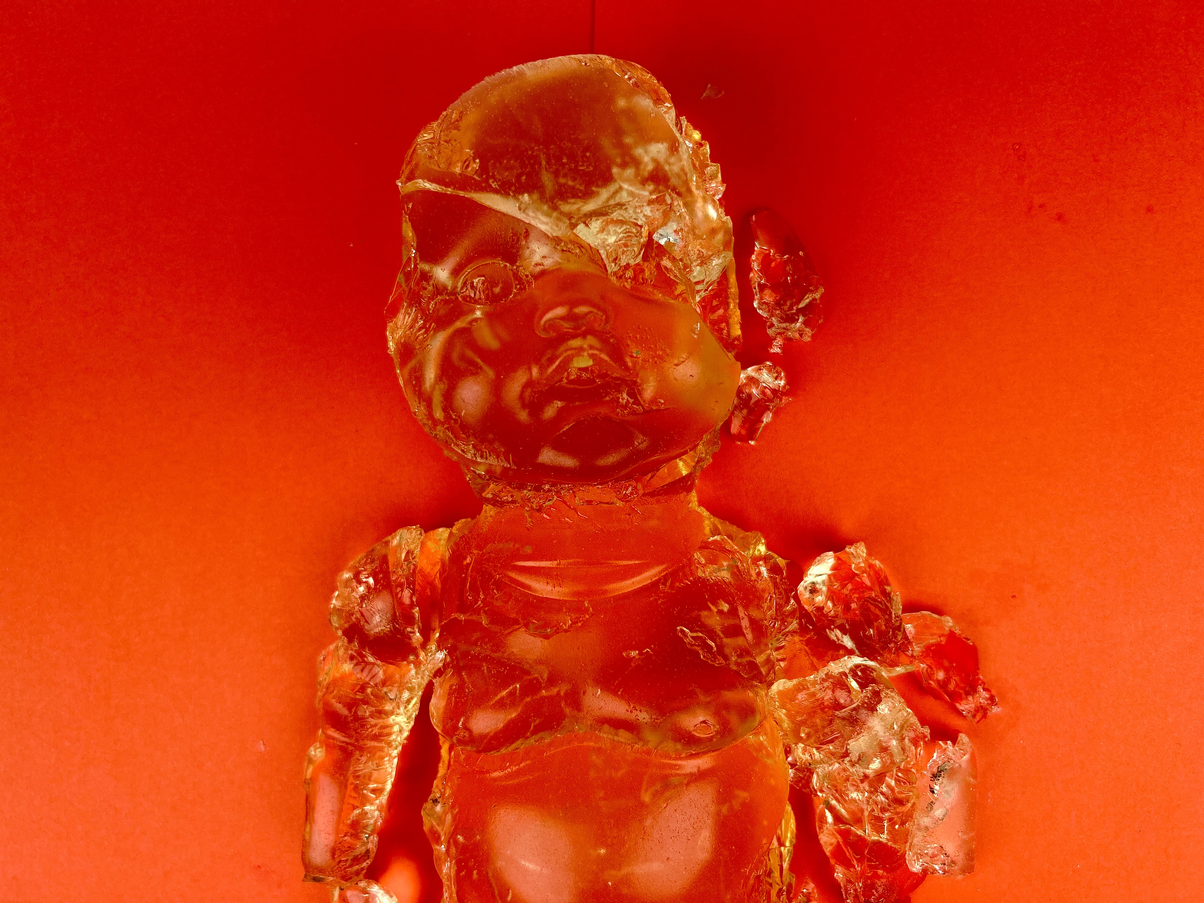 Jellied baby sculpture made from jelly sweets